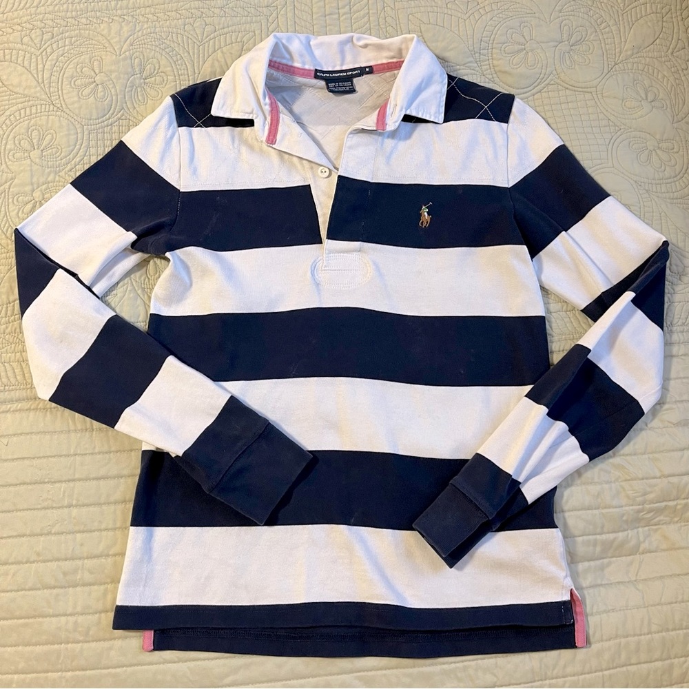 Ralph Lauren Sport Polo Rugby Dark Blue and White Top
